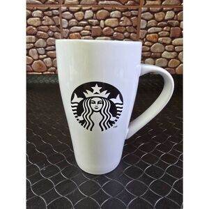 Starbucks 2014 Mug White Handle Ceramic Coffee Cup Black Mermaid Logo 18 Oz